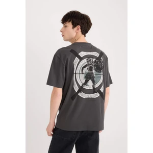 %100 Pamuk Boxy Fit Bisiklet Yaka Sırt Baskılı Kısa Kollu Tişört E1485AX25SP