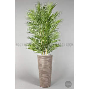 Yapay Areka Ağacı Palmiye Ağacı 33 Yapraklı Bambu Gövdeli Beyaz Kumsal Saksı Salon Çiçeği 150 cm