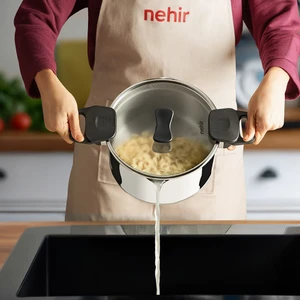 Roma 24 cm Paslanmaz Çelik Süzgeç Kapaklı Fonksiyonel Derin Tencere