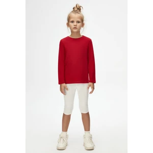 Kırmızı Basic Unisex Çocuk Mevsimlik Sıfır Yaka Uzun Kollu Tişört