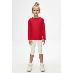 Açık Kırmızı Basic Unisex Çocuk Mevsimlik Sıfır Yaka Uzun Kollu Tişört