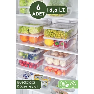 6 Adet Buzdolabı Düzenleyici Saklama Kabı Seti 3,5 Lt Şeffaf- Sebze Meyve Erzak Saklama -dipfriz