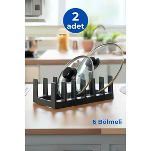 2 Adet 6 Bölmeli Tencere Tava Kapağı ve Tabak Düzenleyici Tabaklık-Çekmece Dolap Içi Düzenleyici