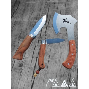 Palta Outdoor Geyikli Balta Bushcraft Bıçak Seti Ketezli Çakı ve Hakiki Deri Kılıf Hediyeli 3'lü Set