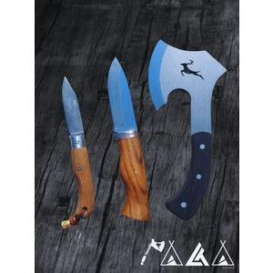 Palta Outdoor Geyikli Balta Bushcraft Bıçak Seti Ketezli Çakı ve Hakiki Deri Kılıf Hediyeli 3'lü Set