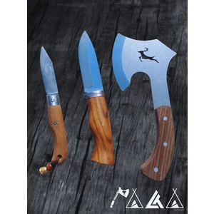 Palta Outdoor Geyikli Balta Bushcraft Bıçak Seti Ketezli Çakı ve Hakiki Deri Kılıf Hediyeli 3'lü Set
