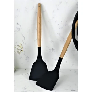 Bambu Saplı Silikon Spatula Siyah 1 Adet