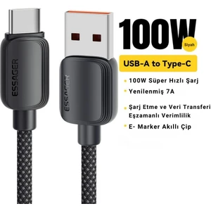 3 Metre 7A 100W E-Marker Süper Hızlı USB To Type-C Şarj Data Kablosu Güçlü Kablo