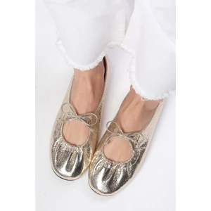 Mio Gusto Lisbet Altın Renk Büzgülü Kadın Babet