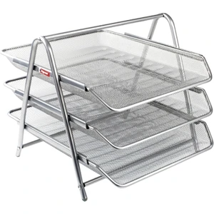 | Metal Perfore Evrak Rafı, 3'lü Set, Gümüş, Dayanıklı Metal Yapı, A4 ve Letter Evraklar Için Uygun