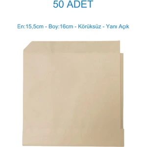 50 Adet Hamburger Kese Kağıdı -Kahverengi Yağlı KAĞIT-(EN:15,5CM/BOY:16CM-KÖRÜKSÜZ/YANI Açık)