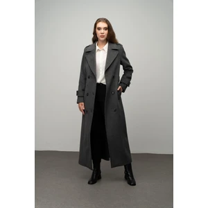 Apolet Detaylı Kruvaze Uzun Boy Kaban Koyu Gri 3056