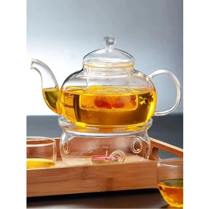 Qer Home Borosilikat Cam Mumlu Isıtıcılı Cam Demlik 1000 ml ( Alg)