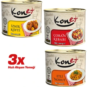 3'lü Hızlı Akşam Yemeği - Hazır Yemek / Izmir Köfte - Çoban Kebabı - Etli Nohut 200g