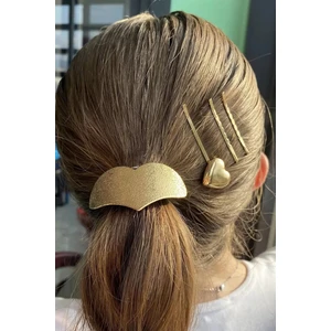 Caş Dekorasyon Altın Renk Kalp Figürlü Lastik ve Tel Toka Set