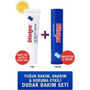 Kuru ve Çatlamış Dudaklara Onarıcı ve Ferahlatıcı Dudak Bakım Kremi- Med Plus Stick 4.25g.+ Kuru ve Çatlamış Dudaklar İçin Onarıcı ve Rahatlatıcı Dudak Bakım Kremi- Lip Relief Cream SPF15 6ml