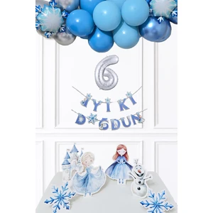 Frozen Elsa Tema Doğum Günü Balon Zinciri Seti Masa Üstü Panolar Karlar Ülkesi Konsept Yaş Doğum Günü Balonları