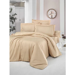 Çift Kişilik Lastikli Çarşaflı Bej Saten Nevresim Takımı