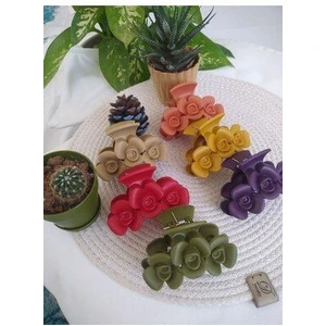 Renkli Kadın Mandal Toka 6'lı Set Gül Desenli 8 cm