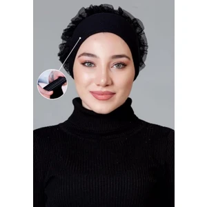 Dikişsiz Silikonlu Kaymaz Fırfırlı Bone Siyah