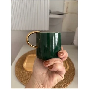 Yeşil Porselen Gold Kulplu Mug Kahve Çay Bardağı Renkleri 200ML
