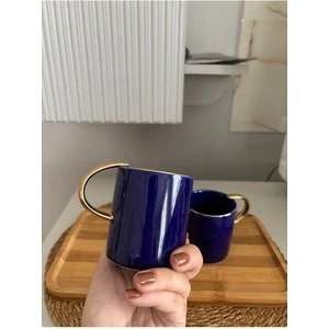 Mavi Porselen Gold Kulplu Mug Kahve Çay Bardağı Renkleri 200ML