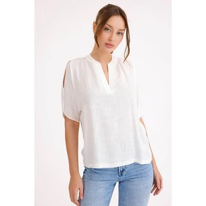 Hakim Yaka Kol Detaylı Keten Bluz