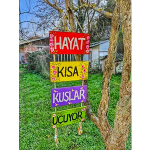 Nsn Ahşap Dünyası Ahşap Bahçe Süsü, Ağaç Süsleme,Dış Mekan Dekoru,4 Lü Halatlı Pano,Karşılama Panosu, 20×10Ccm,Rengarenk