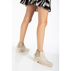 Tonny Black Kadın Ten Cilt Termo Taban Püskül Detaylı Fermuarlı Kısa Topuklu Bot