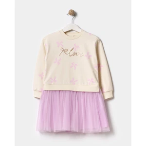 Kız Çocuk Pul Nakışlı Mevsimlik Uzun Kollu Tüllü Elbise