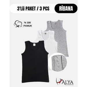 Alya Underwear Erkek Çocuk Pamuk Ribana Atlet Oval Yaka 3'lü Paket - 1 Ad. Siyah - 1 Ad Beyaz - 1 Adet Gri Melanj ( 3-4 Yaş )