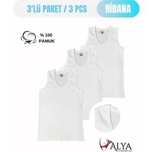 Alya Underwear Erkek Çocuk Pamuk Ribana Atlet Oval Yaka 3'lü Paket - 3 Adet Beyaz ( 7-8 Yaş )