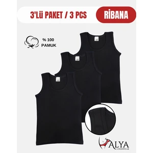 Alya Underwear Erkek Çocuk Pamuk Ribana Atlet Oval Yaka 3'lü Paket - 3 Adet Siyah ( 9-10 Yaş )