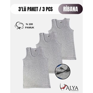 Alya Underwear Erkek Çocuk Pamuk Ribana Atlet Oval Yaka 3'lü Paket- 3 Adet Gri Melanj (13-14 Yaş)