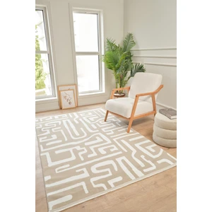 Moderno 3335 Bej Beyaz Modern Desenli Dokuma Halı Salon Oturma Odası Mutfak Halısı Tozumaz Makine Halısı
