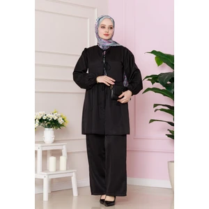 Önü Bağlamalı Pantolonlu Takım-Siyah