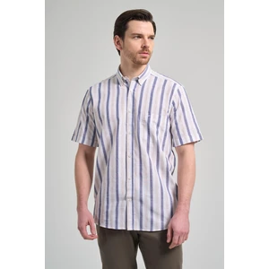 Kısa Kol Çizgili Desen Bez Ayağı Düğmeli Yaka Cepli Pamuklu Casual Comfort Fit Gömlek 1004250167