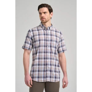 Kısa Kol Ekose Desen Bez Ayağı Düğmeli Yaka Cepli %100 Pamuk Classic Comfort Fit Gömlek 1004250164