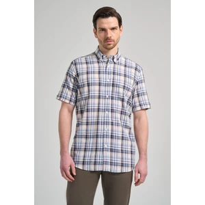 Kısa Kol Ekose Desen Bez Ayağı Düğmeli Yaka Cepli %100 Pamuk Classic Comfort Fit Gömlek 1004250164
