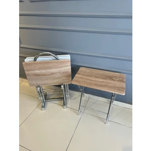 4’lü Çanta Zigon Sehpa, Metal Ayaklı Çay Sehpası, Katlanır Mdf Servis Sehpası