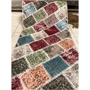 Kabartmalı Halı Dokusunda Jel Kaymaz Taban Yıkanabilir Yumuşak Kesme Yolluk Kalite Patchwork Renkli