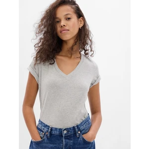 Kadın HEATHER GREY Organik Pamuk Vintage V Yaka T-Shirt