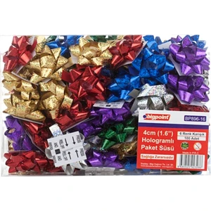 | Hologram Paket Süsü, 4 Cm, 100'LÜ Paket, Kolay Yapışan, Hediye Paketleri Için Parlak Süs