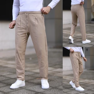 Erkek Keten Müslin Beli Lastikli Pileli Havuç Pantolon
