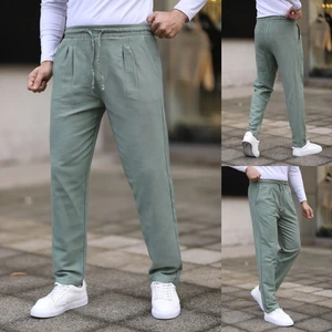 Erkek Keten Müslin Beli Lastikli Pileli Havuç Pantolon