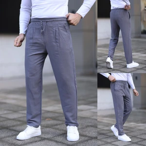 Erkek Keten Müslin Beli Lastikli Pileli Havuç Pantolon
