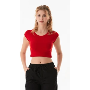 Basic Bisiklet Yaka Crop Tişört