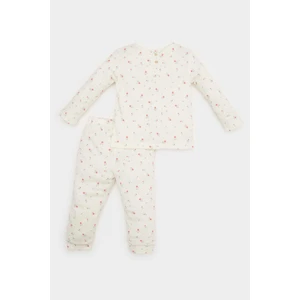 Kız Bebek Çiçekli Waffle Pijama Takımı Uzun Kollu Üst Beli Lastikli Uzun Alt E0762A525SP