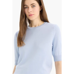 Regular Fit Bisiklet Yaka Basic Düz Kısa Kolllu Triko Kazak D6272AX25SM