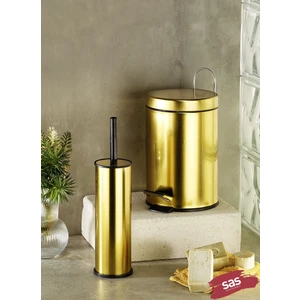 Sas Haus Pedallı Çöp Kovası Tuvalet Wc Fırçası Banyo Çöp Kovası 2'li Banyo Seti Gold 5 Litre